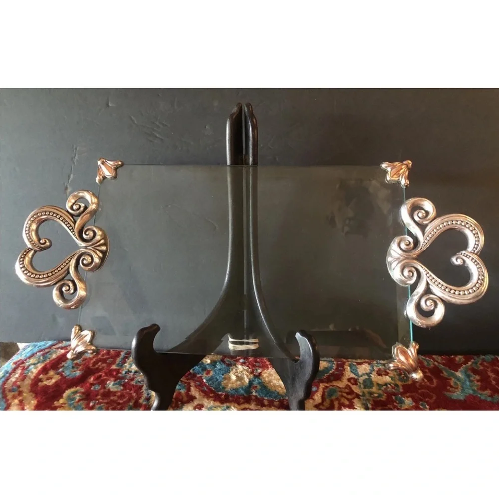 BRIGHTON MARIE ANTOINETTE Silver Heart Beveled GLASS VANITY‎ TRAY 18